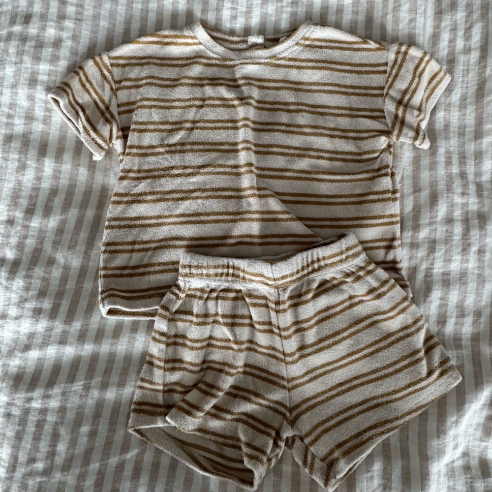 Quincy Mae honey stripe terry tee + shorts set